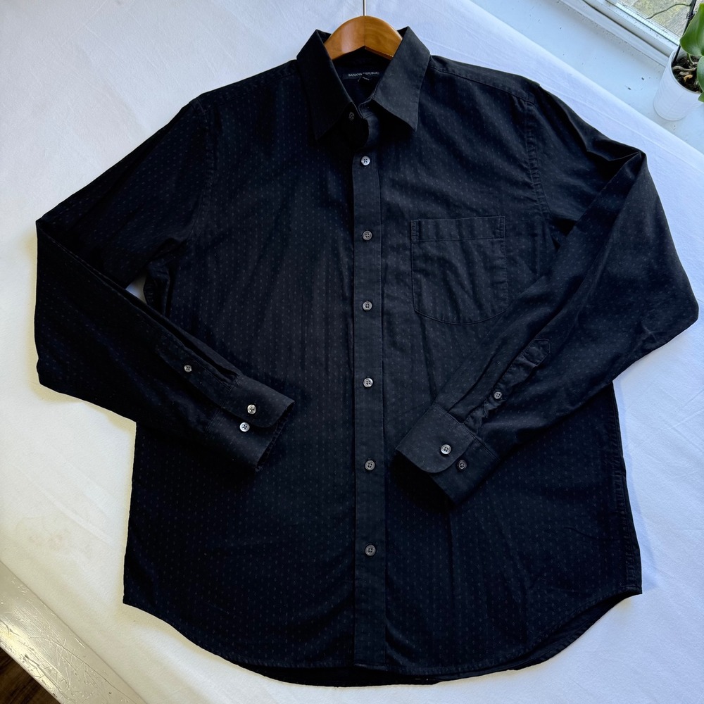 Banana Republic Brushed Elliot Mens Black Patterned Button Down Shirt Homecoming